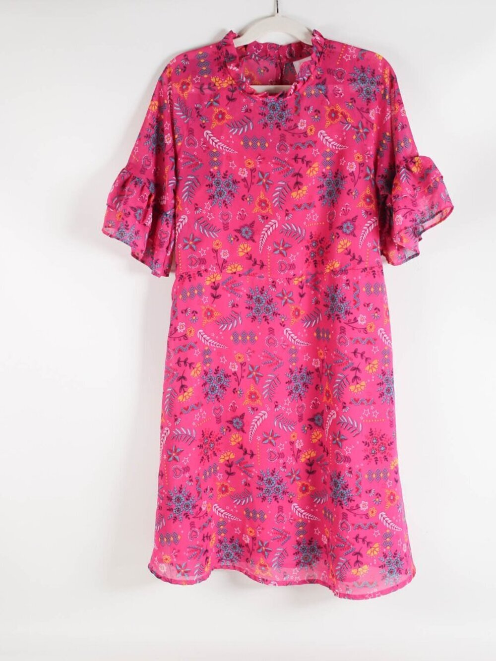 Wonder Nation Girls Pink Floral Dress L (10-12) Plus Ruffle Sleeve Boho